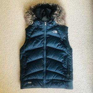 North Face 550 Down Hoodie Vest — Navy Blue